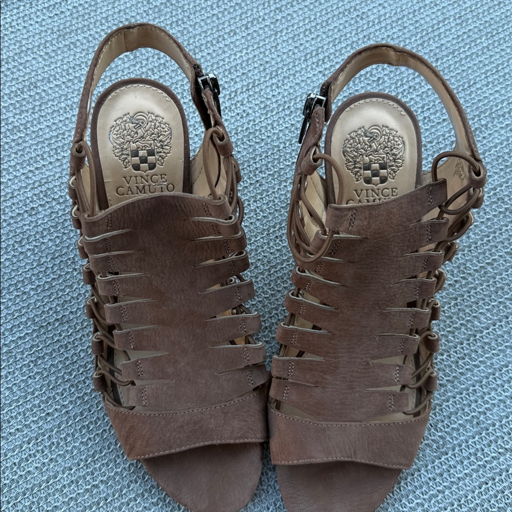 Women's Vince Camuto 9 Gladiator Back Zip Lace Up Strappy Block Sandals